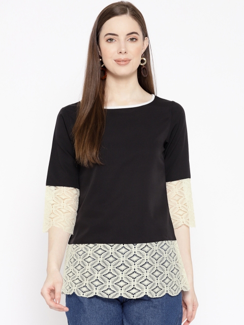 

Karmic Vision Women Black & Off-White Colourblocked Top