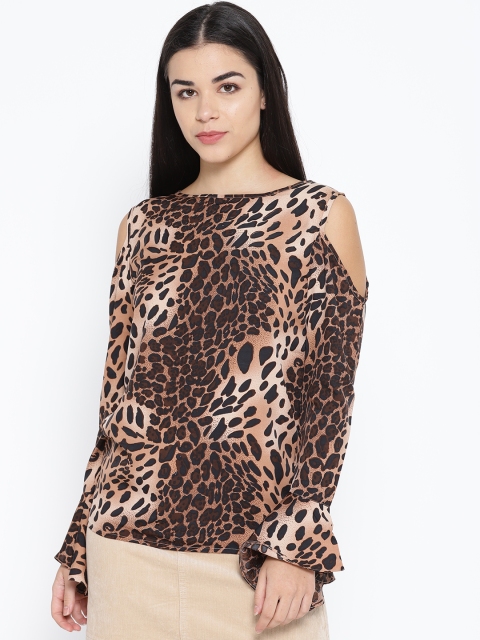 

Karmic Vision Women Brown & Black Animal Print Cold-Shoulder Top