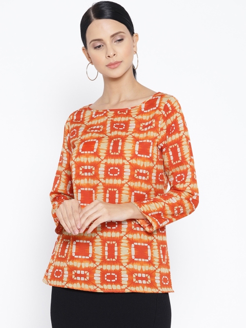 

Karmic Vision Women Orange & Beige Printed Top