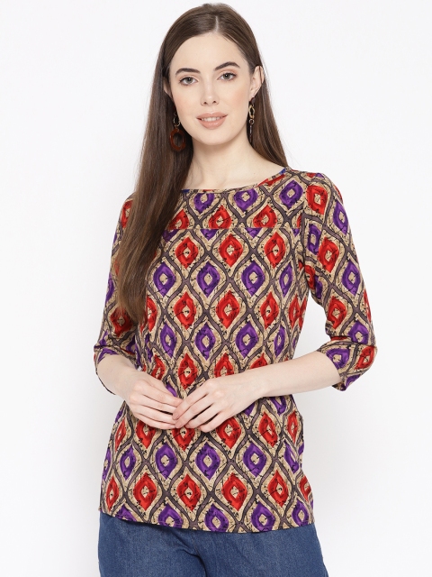 

Karmic Vision Women Beige & Red Printed Cinched Waist Top