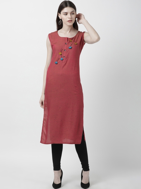 

Soch Women Red Solid Straight Kurta With Quirky Detail