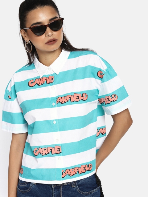 

Kook N Keech Garfield Women Blue & White Regular Fit Striped Casual Shirt