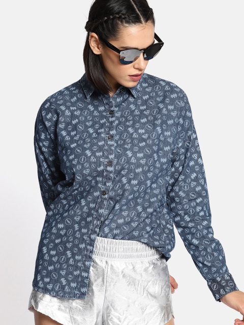 

Justice League Women Navy Blue Regular Fit Printed Casual Shirt