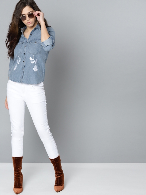 

Kook N Keech Women Blue Chambray Regular Fit Solid Casual Shirt