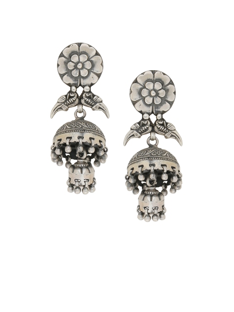 

ADORN by Nikita Ladiwala Silver-Toned Floral Jhumkas