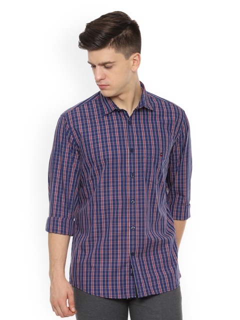 

Louis Philippe Sport Men Navy Blue & Brown Slim Fit Checked Casual Shirt