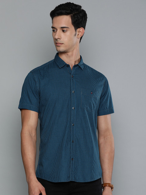 

Louis Philippe Sport Men Teal Blue & Black Slim Fit Checked Casual Shirt