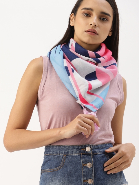 

DressBerry Pink & Navy Blue Printed Scarf