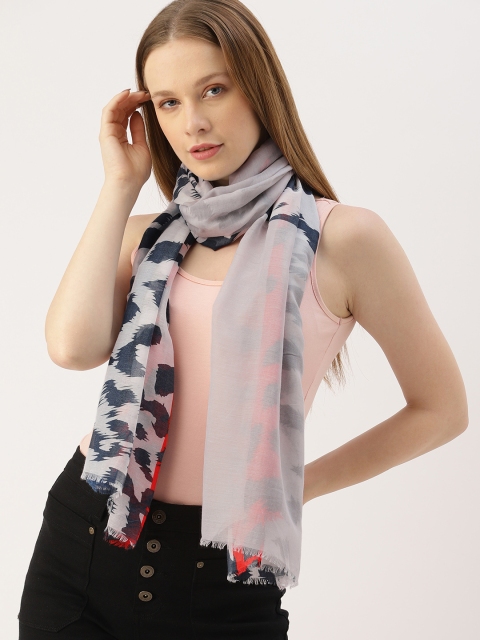 

DressBerry Off-White & Navy Blue Printed Scarf