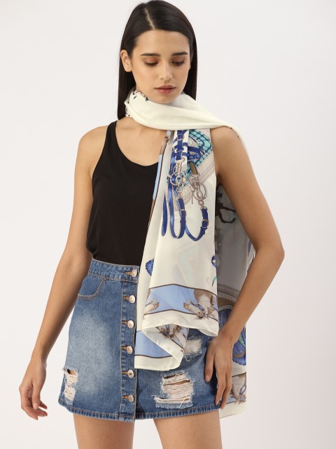 

DressBerry Women Off-White & Blue Printed Scarf