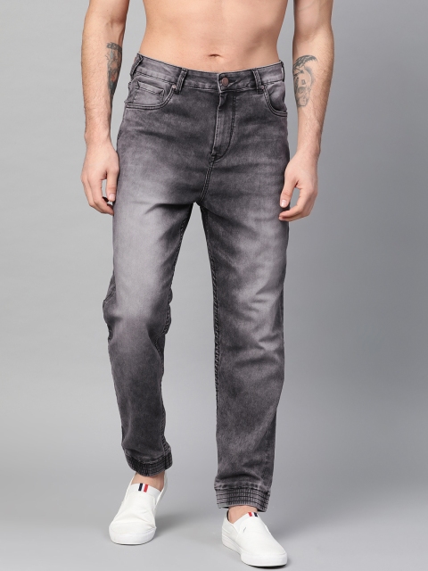 

HERE&NOW Men Grey Mid-Rise Clean Look Denim Joggers