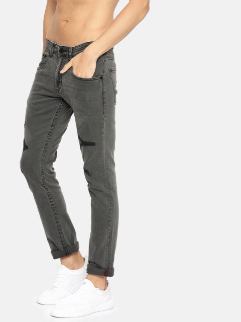 

HERE&NOW Men Grey Skinny Fit Mid-Rise Mildly Distressed Stretchable Jeans