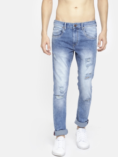 

HERE&NOW Men Blue Skinny Fit Low-Rise Mildly Distressed Stretchable Jeans