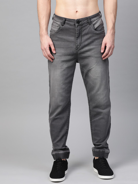 

HERE&NOW Men Charcoal Grey Jogger Mid-Rise Clean Look Stretchable Jeans