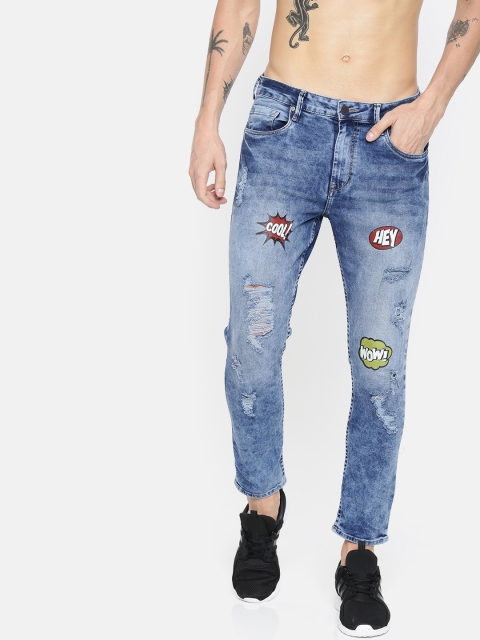 

Moda Rapido Men Blue Slim Tapered Fit Mid-Rise Highly Distressed Stretchable Cropped Jeans