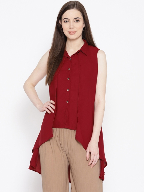 

ANTS Women Maroon Regular Fit Solid Layered High-Low Casual Shirt
