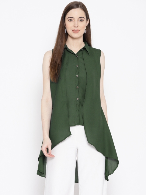

ANTS Women Green Regular Fit Solid Layered High-Low Casual Shirt