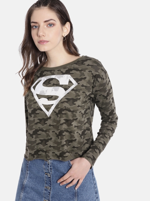 

Kook N Keech Superman Women Olive Green Printed Round Neck T-shirt