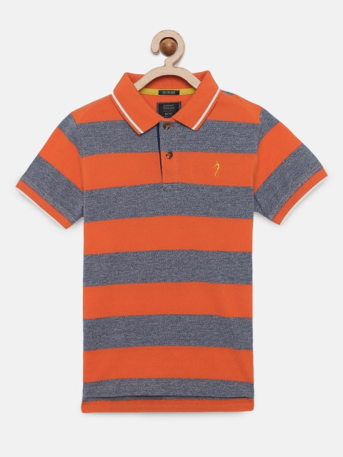 

Indian Terrain Boys Orange & Grey Striped Polo Collar T-shirt