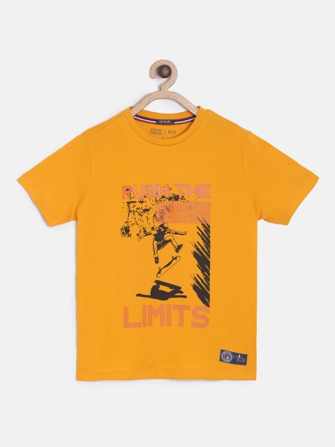 

Indian Terrain Boys Mustard Yellow Printed Round Neck T-shirt