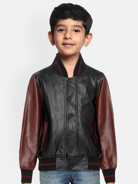 

Indian Terrain Boys Black & Brown Colourblocked Insulator PU Bomber