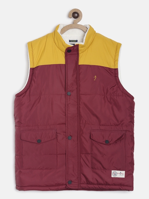 

Indian Terrain Boys Maroon & Mustard Yellow Colourblocked Insulator Padded Jacket
