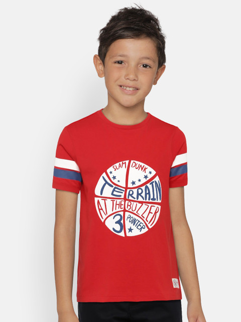 

Indian Terrain Boys Red Printed Round Neck T-shirt