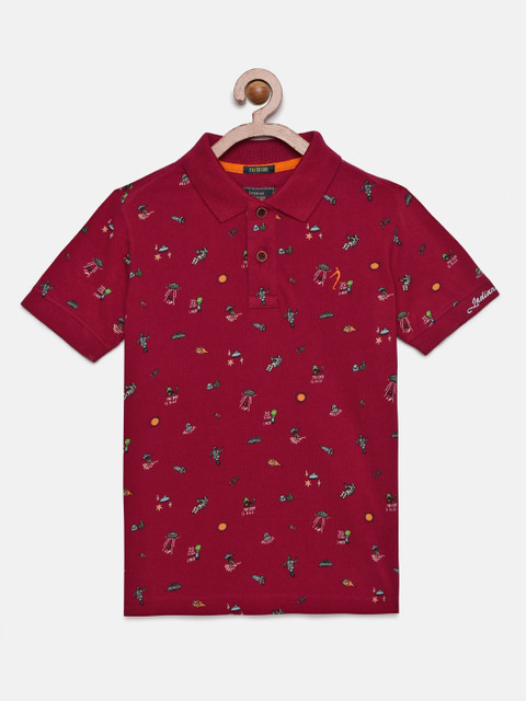 

Indian Terrain Boys Maroon Printed Polo Collar T-shirt