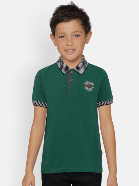 

Indian Terrain Boys Green Solid Polo Contrast Collar Pure Cotton T-shirt