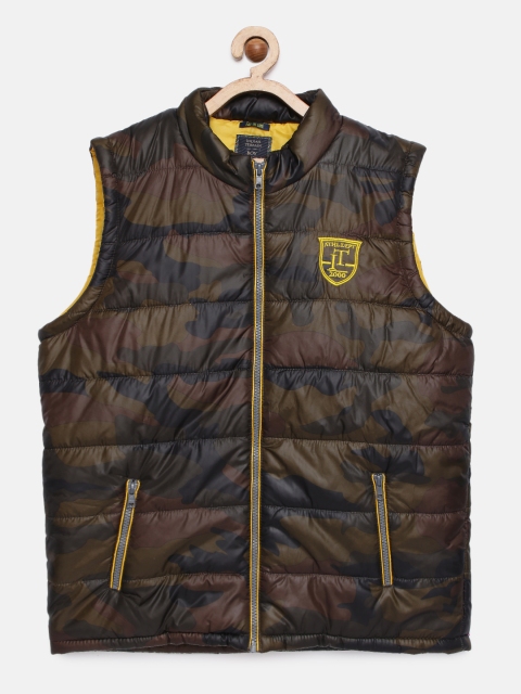 

Indian Terrain Boys Brown And Black Camouflage Printed Insulator Quilted Jacket
