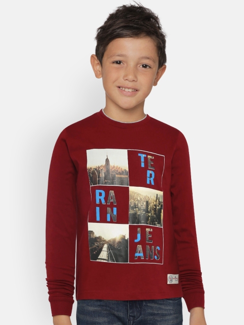 

Indian Terrain Boys Maroon Printed Round Neck T-shirt