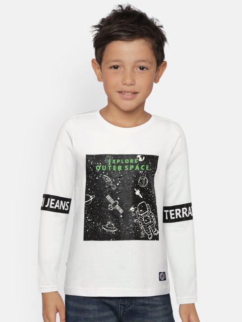 

Indian Terrain Boys White & Black Printed Round Neck T-shirt