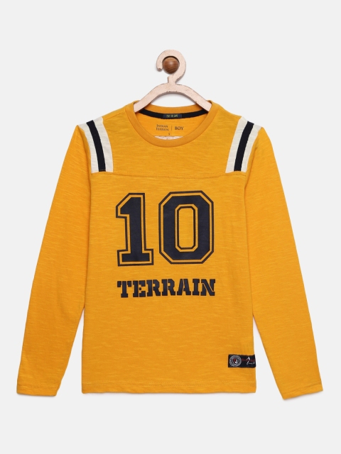 

Indian Terrain Boys Mustard Yellow Printed Round Neck T-shirt