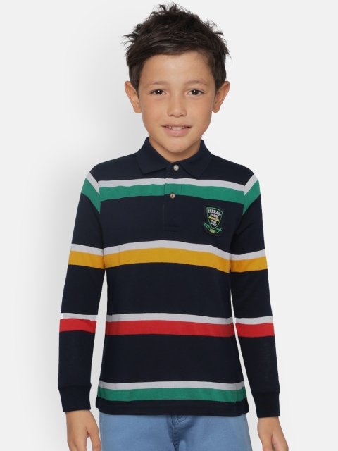 

Indian Terrain Boys Navy Blue Striped Polo Collar T-shirt