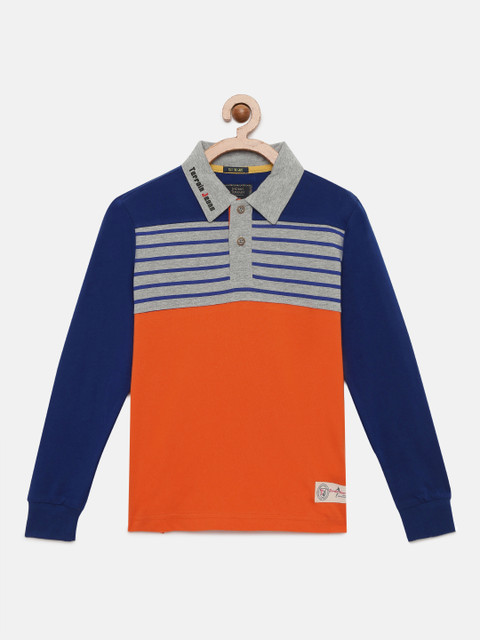 

Indian Terrain Boys Orange & Blue Colourblocked Polo Collar T-shirt