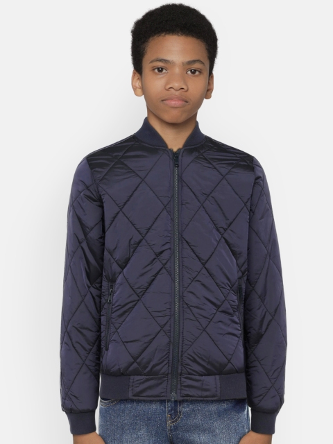 

Indian Terrain Boys Navy Blue Solid Insulator Quilted Jacket