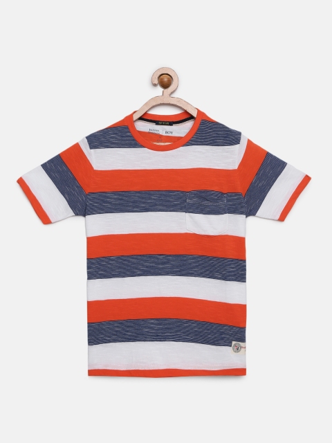

Indian Terrain Boys Orange White Striped Round Neck Pure Cotton T-shirt