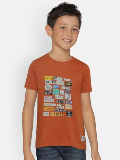 

Indian Terrain Boys Rust Brown Printed Round Neck T-shirt
