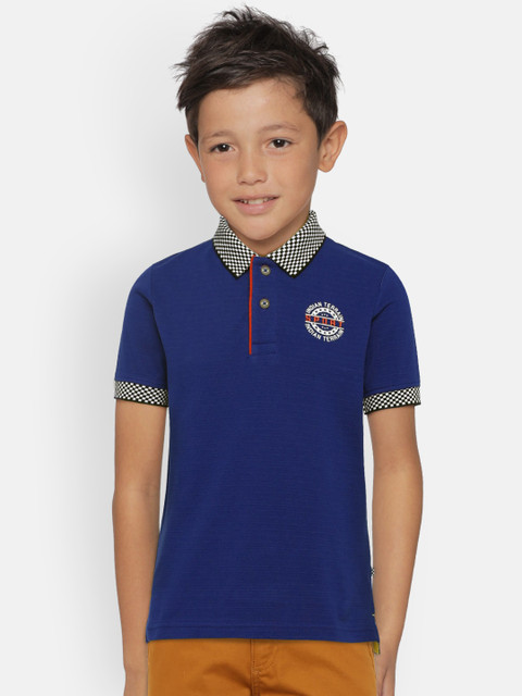 

Indian Terrain Boys Blue Solid Polo Collar T-shirt