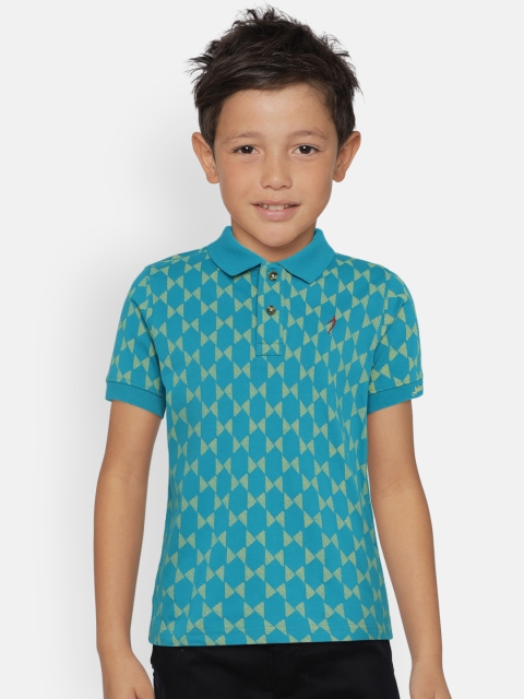 

Indian Terrain Boys Turquoise Blue & Yellow Printed Polo Collar T-shirt