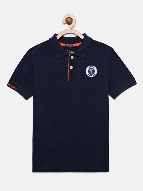 

Indian Terrain Boys Navy Blue Solid Polo Collar Pure Cotton T-shirt