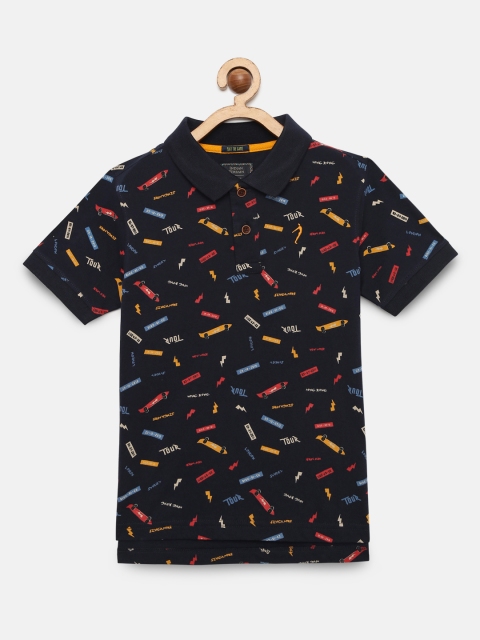 

Indian Terrain Boys Navy Blue Printed Polo Collar T-shirt