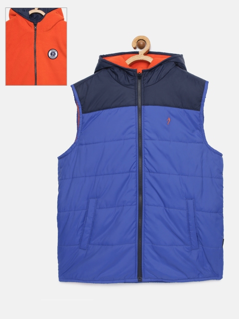 

Indian Terrain Boys Blue And Red Solid Reversible Quilted Jacket