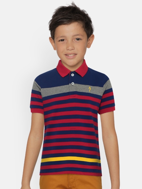 

Indian Terrain Boys Blue & Red Striped Polo Collar T-shirt