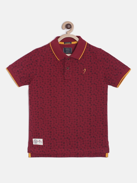 

Indian Terrain Boys Maroon Printed Polo Collar T-shirt