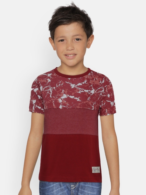 

Indian Terrain Boys Maroon Printed Round Neck T-shirt