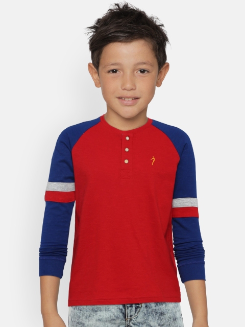 

Indian Terrain Boys Red & Navy Solid Henley Neck T-shirt