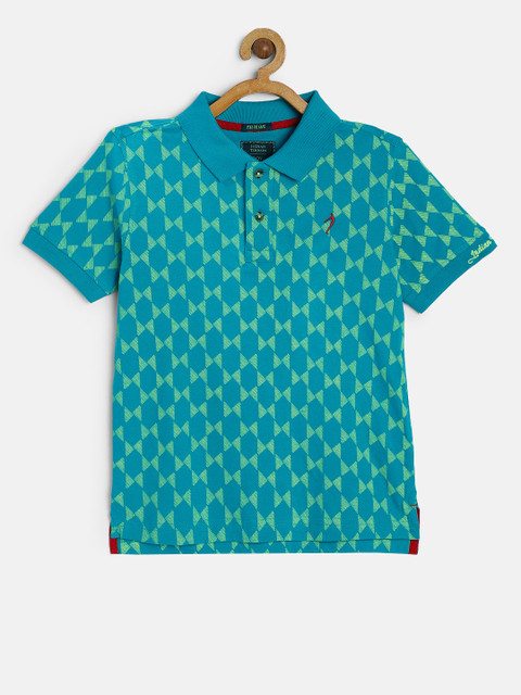 

Indian Terrain Boys Turquoise Blue & Yellow Printed Polo Collar T-shirt