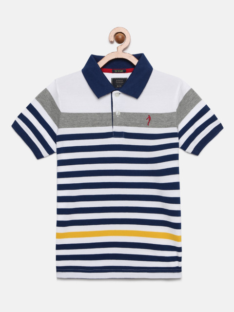 

Indian Terrain Boys Navy Blue & White Striped Polo Collar T-shirt
