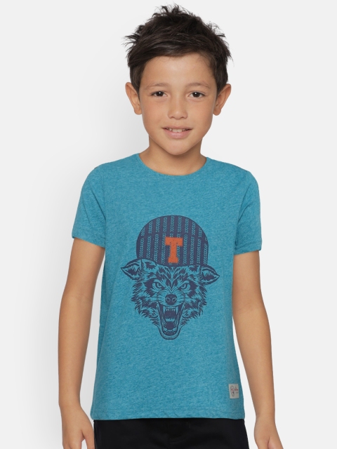 

Indian Terrain Boys Turquoise Blue Printed Round Neck T-shirt